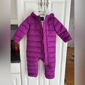 Primary Purple Hooded Puffer Snowsuit (size 18-24)
